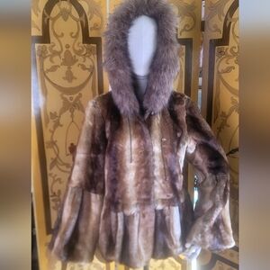 PAMELA MCCOY Brown Faux Mink Coat SzS/M